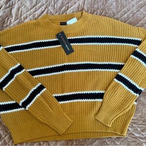 Ambiance Apparel Mustard and Black Striped Cropped Sweater
